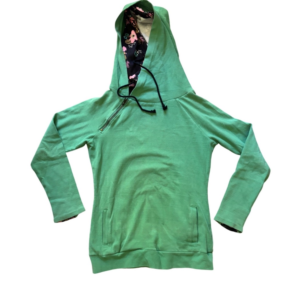 Ampersand Avenue Green Floral Lined Side Zip Hoodie Sweatshirt Womens‎ Size M